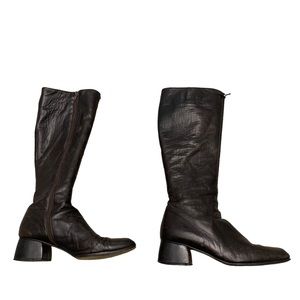 Vintage Lerre brown leather square toe retro Y2K knee high boots women's 8.5
